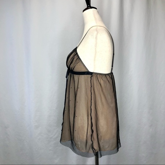 Victoria’s Secret babydoll camisole black netting over tan rhinestones S - Picture 5 of 8